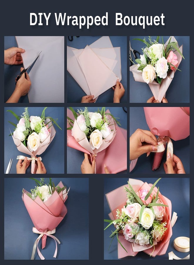 Tenare 36 Pieces Valentine's Day Waterproof Flower Wrapping Paper Frosted Bouquet Wrapping Paper and 50 Yards Double Face Satin Ribbon for Romantic Bouquet Supplies(Romantic Color) - Image 3